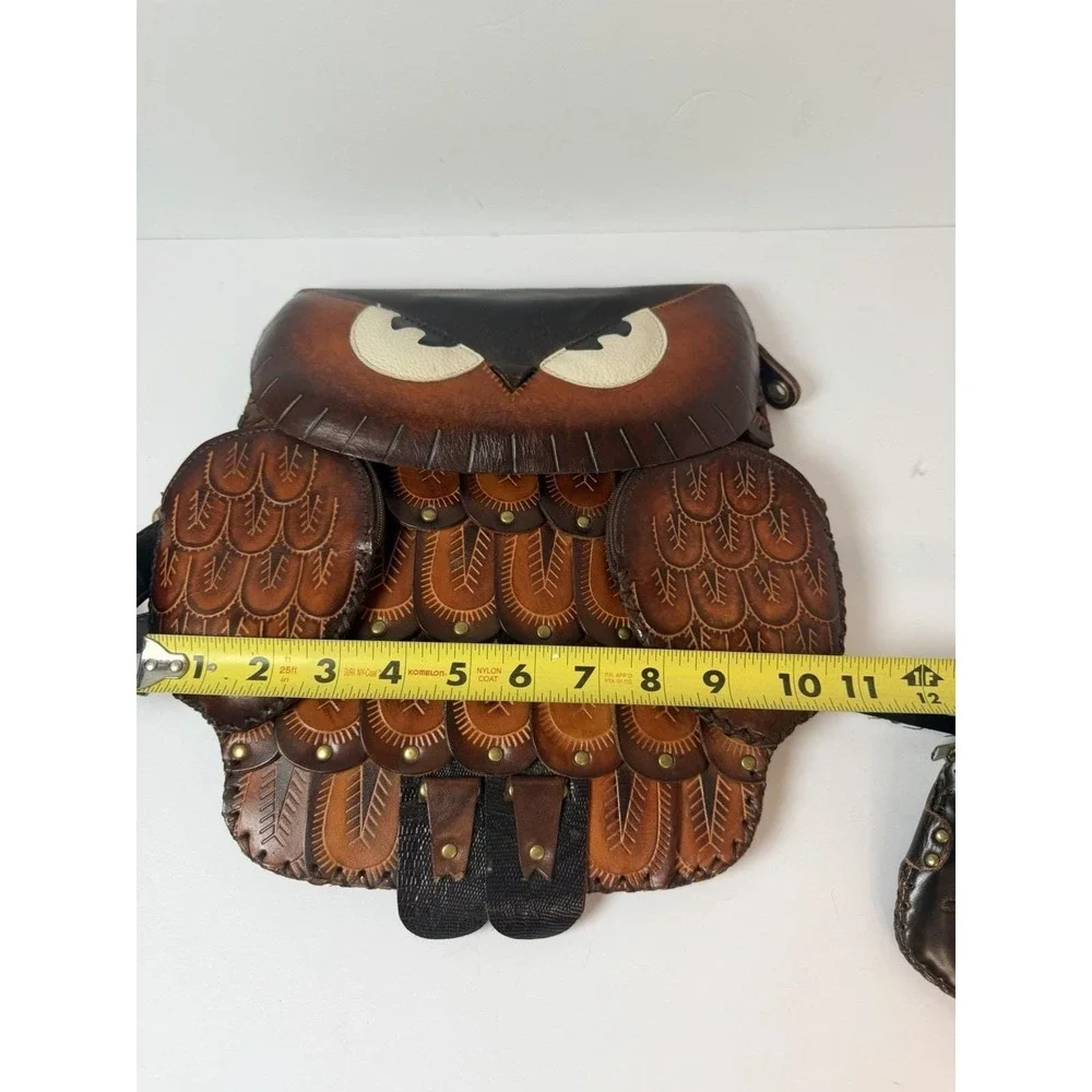 Handmade Hand Tooled Leather Owl Purse Crossbody And Wristlet Vintage‎